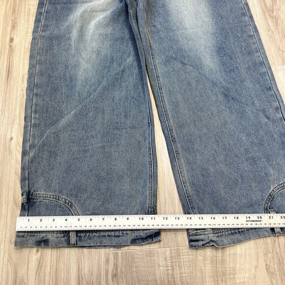 Realtakai Upside Down Wide Leg Blue Denim Jeans Size L - Picture 6 of 9